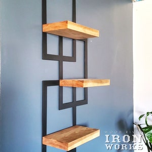 Metal Framed Triple Floating Shelves, Staggered Shelves, Modern Shelves, Plant Stand