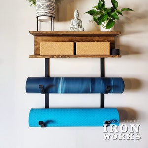 Yoga Mat Rack 2 Shelves with 2 Mat Racks, Yoga Decor, Gym Mat Rack, Gym Storage, Fitness