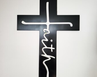 Metal Cross with Faith, Wall hanging, metal signs, bible verse, faith