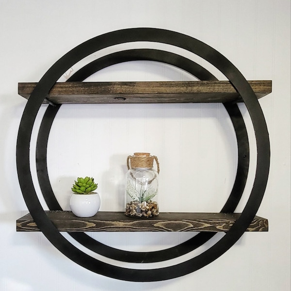 Metal Double Circle Frame with 2 Shelves