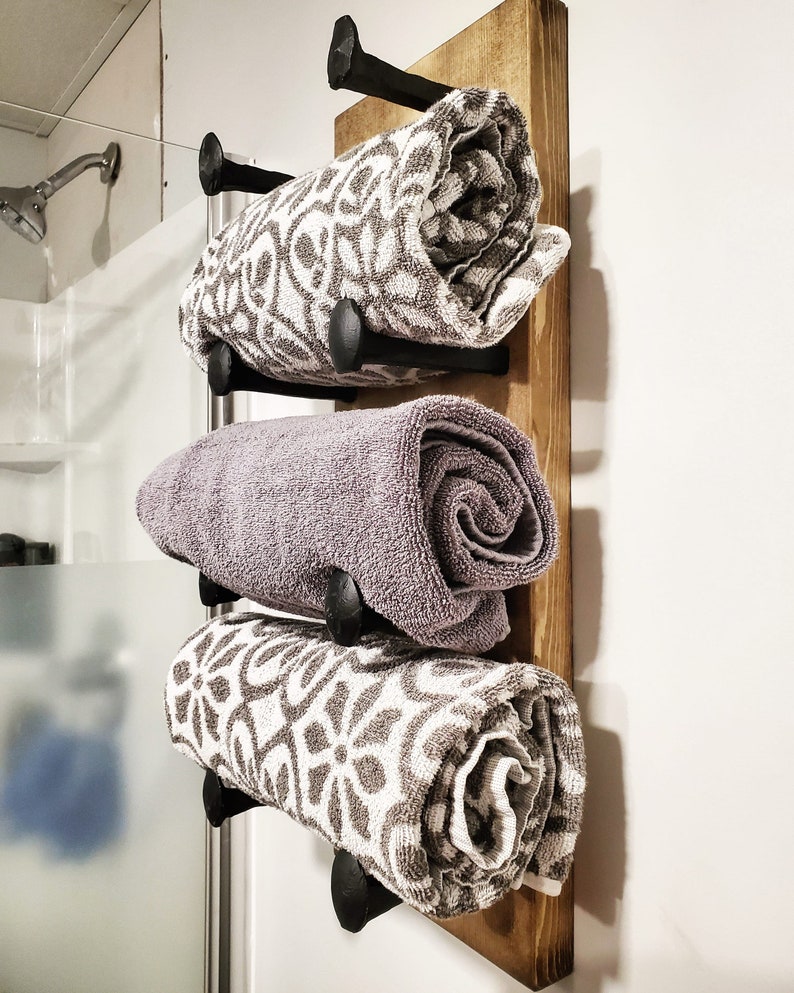 Rustic Towel Rack Bathroom Set Railway Spike Etsy