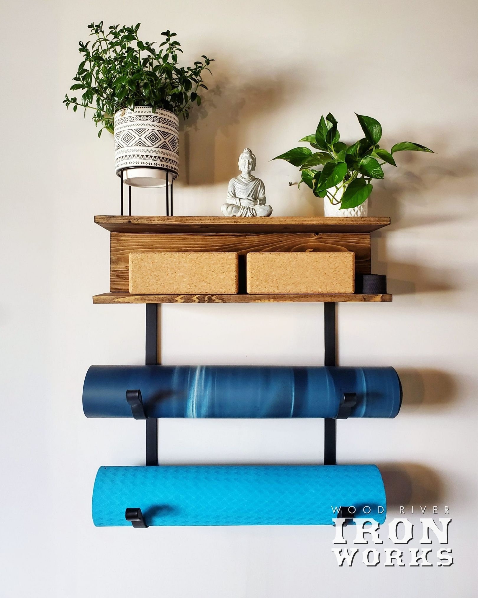 Yoga Mat Rack 2 Shelves With 2 Mat Racks, Yoga Decor, Gym Mat Rack