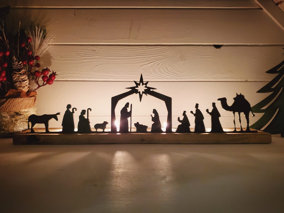 Nativity Scene Tea Light Holder 18 long Metal Nativity Etsy
