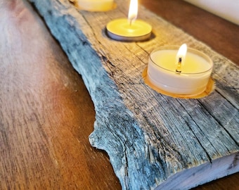 Barn Wood Candle Holder, Gifts for her,  Valentine's Day, Live edge wood, Tea Light Holder, Farmhouse Decor