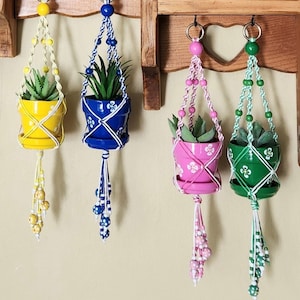 Beaded Macrame Plant Hanger, Cute Hanging Pots, Unique Hanging Planters