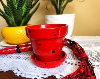 Ladybug Planter With Plant Hanger | Cottagecore Decor |  Gardener Gift