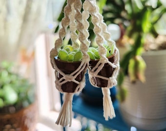 Mini Macrame Plant Hanger Dangle Earrings | Plant Lover Gift | Handmade Boho Jewelry