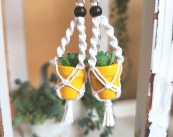 Plant Pot Macrame Earrings | Mini Succulent | Plant Lover Gift