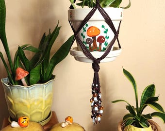 Mushroom Macrame Plant Hanger | Cottagecore Hanging Planter | Whimsical Mushroom Decor