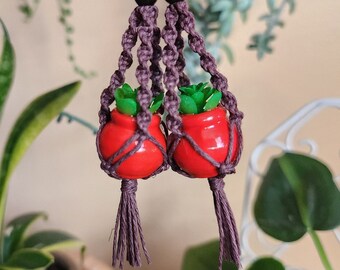 Macrame Plant Hanger Dangle Earrings | Mini Succulent | Handmade Plant Lover Gift