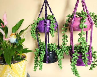 Double Macrame Plant Hanger | Two-Tier Beaded Planter | Succulent Plant Holder