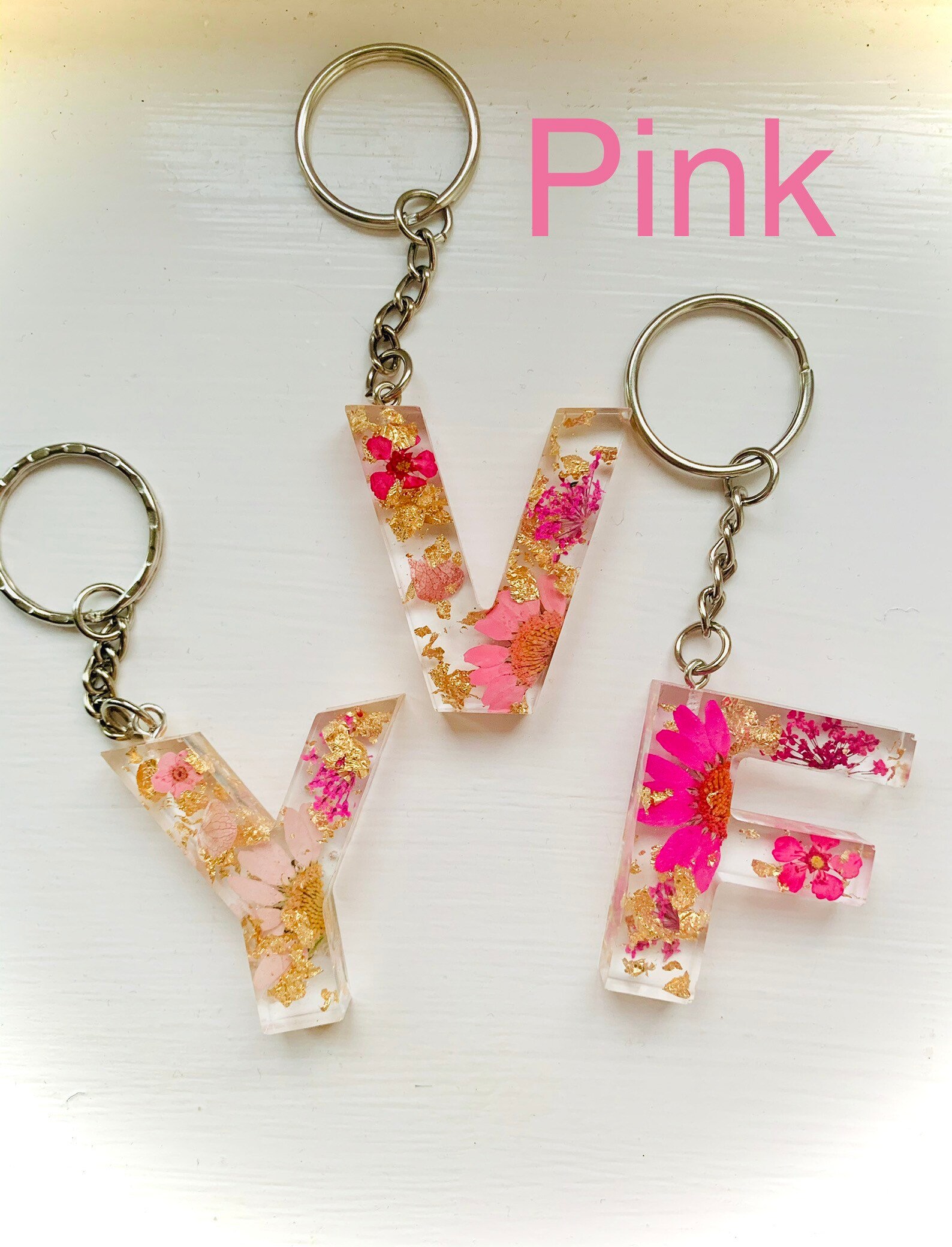 Personalised Key Chain Letter Name Keychain Flower Resin Etsy