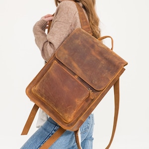 Mochila de cuero hecha a mano / Bolsa de viaje / Mochila de todos los días / Bolsa de cuero / Mochila de cuero / Mochila para computadoras portátiles / Regalos para ella