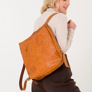 Leather Tote Bag | Handmade Tote Handbag | Zippered Tote | Leather Work Bag | Light Brown Leather Tote Bag For Women | Large Shoulder Bag