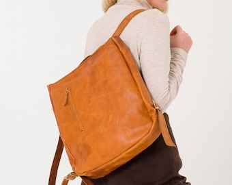 Leather Tote Bag | Handmade Tote Handbag | Zippered Tote | Leather Work Bag | Light Brown Leather Tote Bag For Women | Large Shoulder Bag