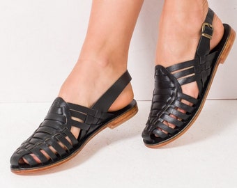 Sandales en cuir pour femmes | Sandales faites à la main | Chaussures d’été en cuir | Sandales turques traditionnelles | Fermer Toe Flat Sandals | Cadeaux pour elle