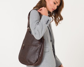 Sac fourre-tout en cuir | Sac à main tote fait à la main | Fourre-tout à fermeture à glissière | Sac de travail en cuir | Sac fourre-tout en cuir marron pour femmes | Grand sac à bandoulière
