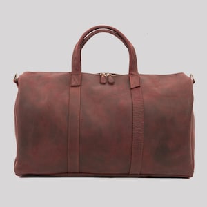 Handmade Claret Red Leather Luggage Bag Travel Bag Hand Luggage For Travelling  Leather Duffel Bag Classic Weekender Bag Gifts For Her Him