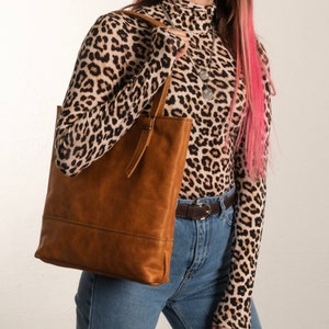 Leather Tote Bag | Handmade Tote Handbag | Zippered Tote | Leather Work Bag | Light Brown Leather Tote Bag For Women | Large Shoulder Bag
