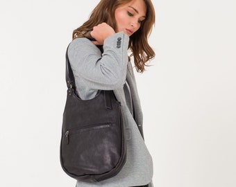 Bolso de cuero / Bolso de mano hecho a mano / Bolso de mano con cremallera / Bolso de trabajo de cuero / Bolso de cuero negro para mujeres / Bolso de hombro grande