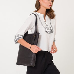 Leather Tote Bag | Handmade Tote Handbag | Zippered Tote | Leather Work Bag | Black Leather Tote Bag For Women | Large Shoulder Bag