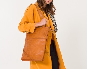 Leather Tote Bag | Handmade Tote Handbag | Zippered Tote | Leather Work Bag | Light Brown Leather Tote Bag For Women | Large Shoulder Bag