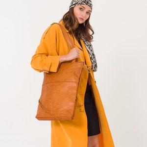 Leather Tote Bag | Handmade Tote Handbag | Zippered Tote | Leather Work Bag | Light Brown Leather Tote Bag For Women | Large Shoulder Bag