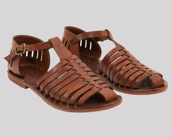 Leren Sandalen voor dames | Handgemaakte sandalen | Leren Zomerschoenen | Traditionele Turkse sandalen | Close Toe Flat Sandals | Cadeaus voor haar