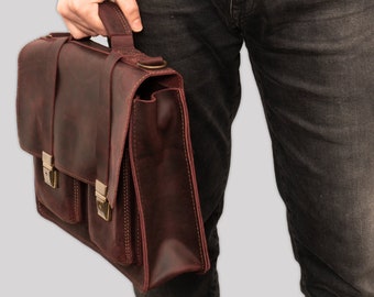 Handcrafted Unisex Leather Briefcase | Leather Satchel | Leather Messenger Bag |  Tan Laptop Bag | Leather Crossbody Bag | Gifts for Him/Her