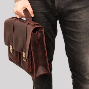 Handcrafted Unisex Leather Briefcase | Leather Satchel | Leather Messenger Bag |  Tan Laptop Bag | Leather Crossbody Bag | Gifts for Him/Her