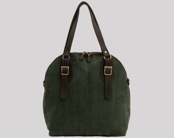 Leather Tote Bag | Handmade Tote Handbag | Zippered Tote | Leather Work Bag | Green Leather Tote Bag For Women | Large Shoulder Bag