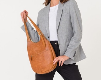 Sac fourre-tout en cuir | Sac à main tote fait à la main | Fourre-tout à fermeture à glissière | Sac de travail en cuir | Sac fourre-tout en cuir marron clair pour les femmes | Grand sac à bandoulière