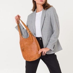 Leather Tote Bag | Handmade Tote Handbag | Zippered Tote | Leather Work Bag | Light Brown Leather Tote Bag For Women | Large Shoulder Bag