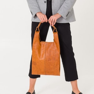 Leather Tote Bag | Handmade Tote Handbag | Zippered Tote | Leather Work Bag | Light Brown Leather Tote Bag For Women | Large Shoulder Bag