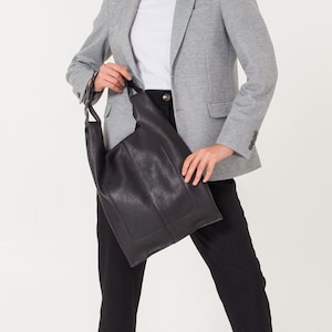 Leather Tote Bag | Handmade Tote Handbag | Zippered Tote | Leather Work Bag | Black Leather Tote Bag For Women | Large Shoulder Bag