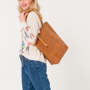 Leather Tote Bag | Handmade Tote Handbag | Zippered Tote | Leather Work Bag | Light Brown Leather Tote Bag For Women | Large Shoulder Bag