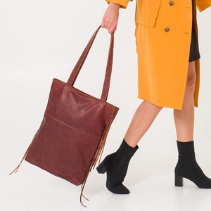 Leather Tote Bag | Handmade Tote Handbag | Zippered Tote | Leather Work Bag | Brown Leather Tote Bag For Women | Large Shoulder Bag