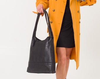 Bolso de cuero / Bolso de mano hecho a mano / Bolso de mano con cremallera / Bolso de trabajo de cuero / Bolso de cuero negro para mujeres / Bolso de hombro grande