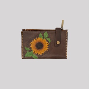 Frauen braun lange Sonnenblume Brieftasche Geldbörse Halter Münze Halter echte verrückte Kuh Leder Geldbörse Geschenke für sie made in Türkei