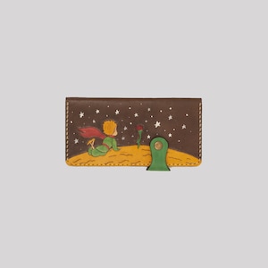 Donne Little Prince Brown Long Wallet Purse Card Holder Coin Holder Genuine Crazy Cow Leather Purse Regali per il suo Made in Turkey
