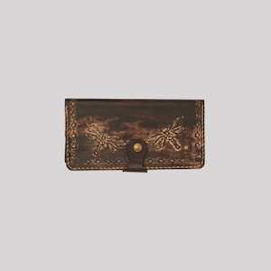 Mulheres marrom longo borboleta carteira bolsa titular do cartão moeda genuíno louco vaca couro bolsa presentes para ela feito na turquia