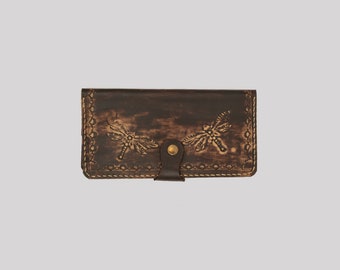 Women Brown Long Butterfly Wallet Purse Card Holder Coin Holder Genuine Crazy Cow Leather Purse Gifts For Her Made in Turkey