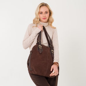 Leather Tote Bag Handmade Tote Handbag Zippered Tote Leather Work Bag Brown Leather Tote Bag For Women Large Shoulder Bag image 9