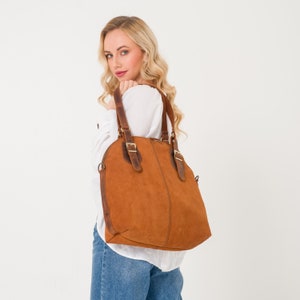 Leather Tote Bag | Handmade Tote Handbag | Zippered Tote | Leather Work Bag | Light Brown Leather Tote Bag For Women | Large Shoulder Bag