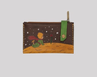 Women Little Prince Brown Wallet Purse Card Holder Coin Holder Genuine Crazy Cow Leather Purse Gifts For Her Gifts For Him Made in Turkey
