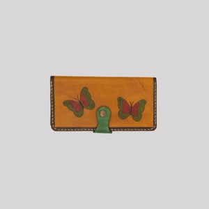 Mulheres marrom borboleta longa carteira bolsa titular do cartão titular da moeda genuína bolsa de couro de vaca louca presentes para ela feito na turquia