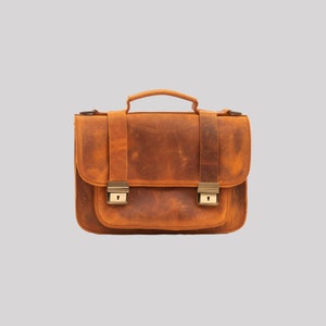 Handcrafted Unisex Leather Briefcase | Leather Satchel | Leather Messenger Bag |  Tan Laptop Bag | Leather Crossbody Bag | Gifts for Him/Her