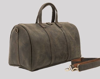 Handgjord grön läderväska Resväska Handbagage för resor Läderväska Klassisk weekendväska Presenter till henne Honom