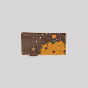 Donne Little Prince Brown Long Wallet Purse Card Holder Coin Holder Genuine Crazy Cow Leather Purse Regali per il suo Made in Turkey