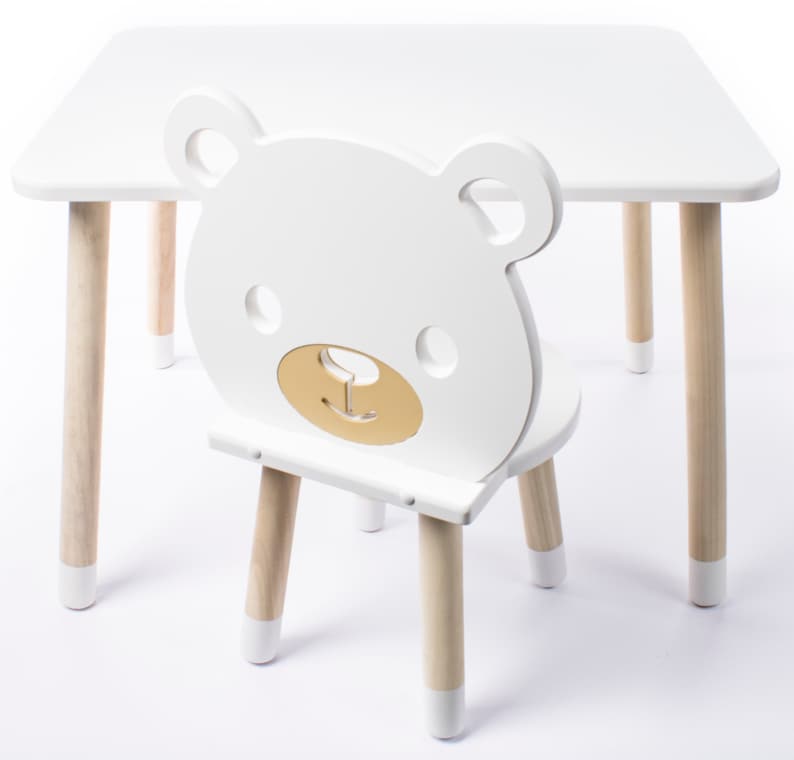 DEKORMANDA Kindertisch mit Stühlen Teddybärstuhl für Liebhaber von Kleintieren Weißer Kindertisch mit einem oder zwei Stühlen Bild 4